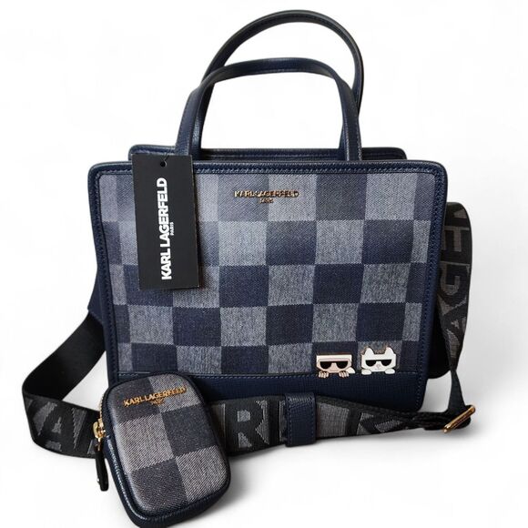 Karl Lagerfeld Handbags - Karl Lagerfeld Paris Bag Maybelle Checkered Satchel Crossbody Pouch Karl Cat